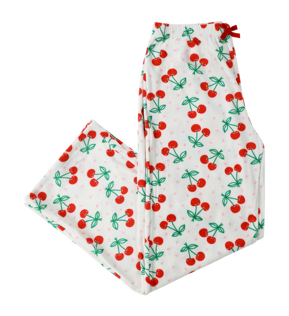 Printed Plush Lounge Pants Medium Cherries