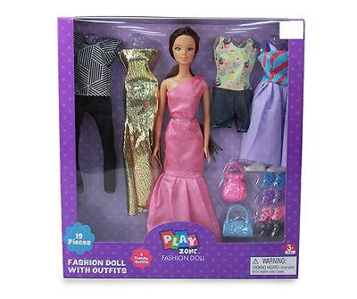 Pink Fashion Doll & Outfit Set, Brown Hair