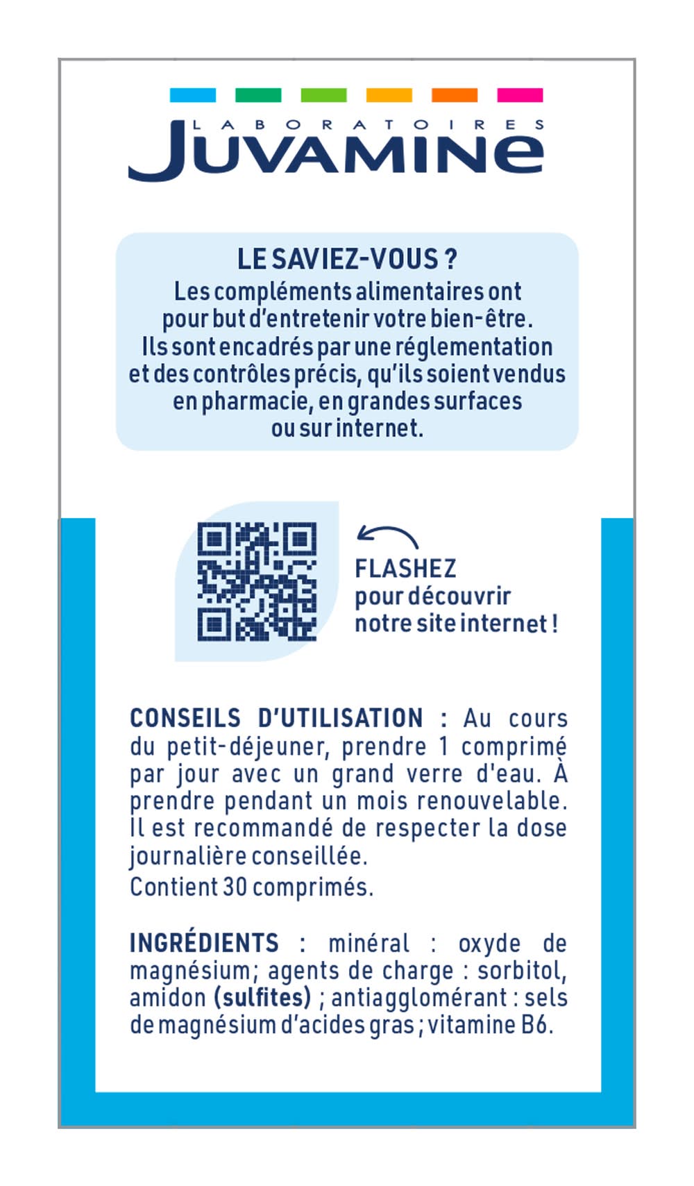 JUVAMINE Équilibre Nerveux – Magnésium Marin 300mg + Vitamine B6 – Cure 4 Mois (120 Comprimés)