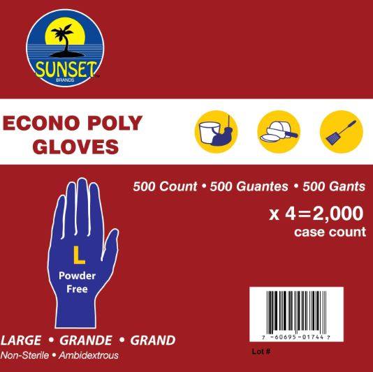 Sunset - Clear Polyethylene Gloves without Powder, Size Large - 500/box