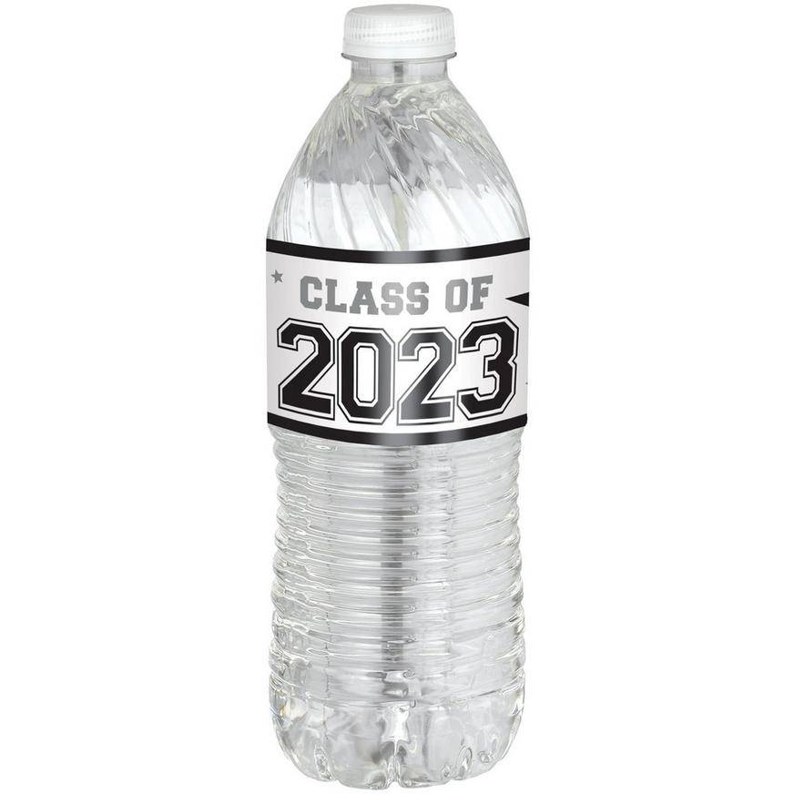 Black & Silver Class of 2023 Graduation Wraparound Bottle Labels, 24ct