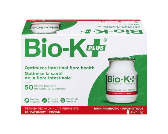 Bio K+ · Probiotiques de lait fermenté à saveur de fraise (6x98 g) - Strawberry fermented probiotic milk (6 x 98 g)