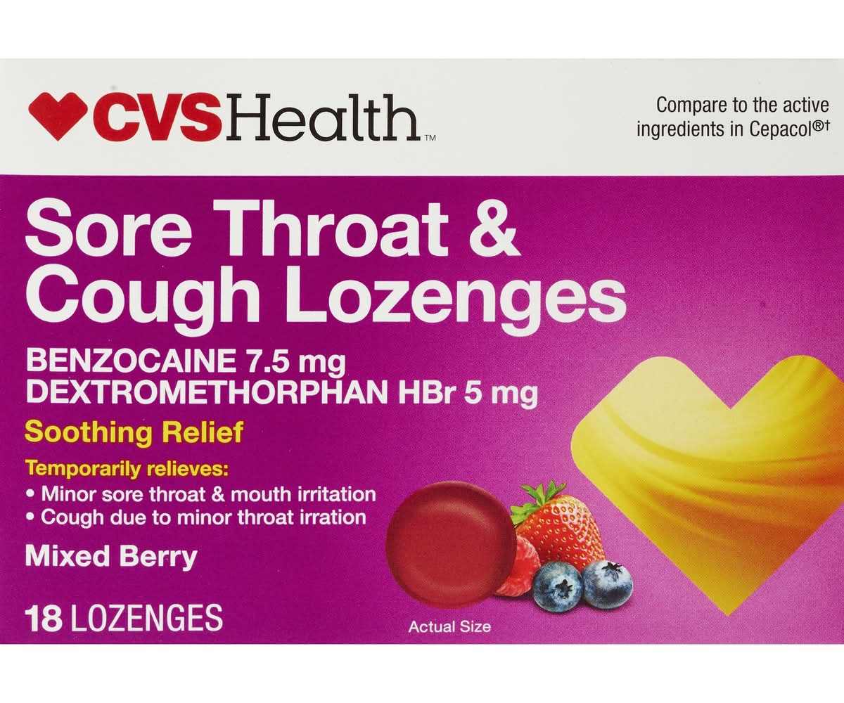 CVS Health Sore Throat & Cough Lozenges, Mixed Berry (18 ct)