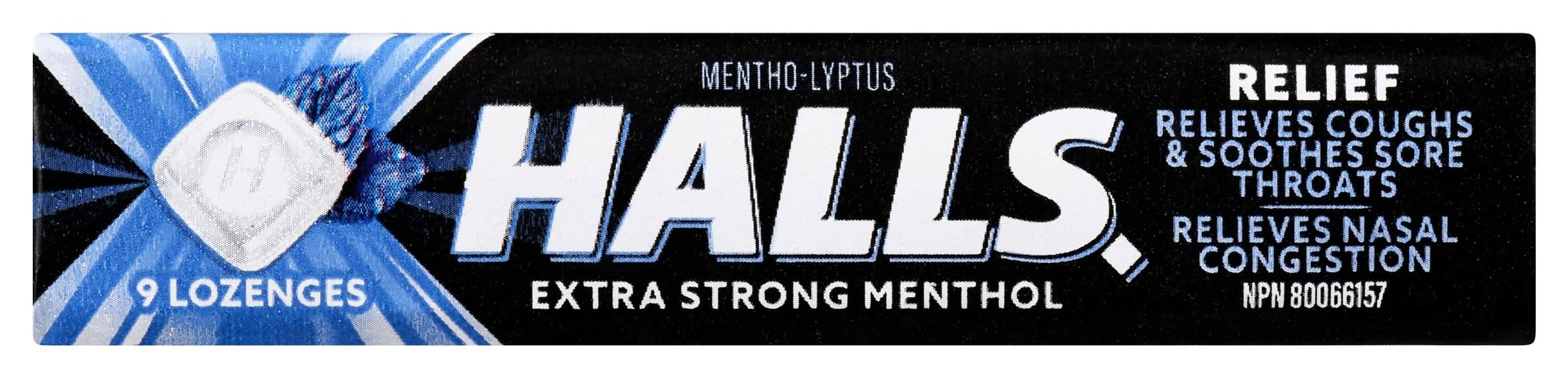 Halls pastilles contre la toux, sans sucre, menthol extra fort, 9 pastilles (9 pastilles) - mento-lyptus, extra strong menthol (9 units)