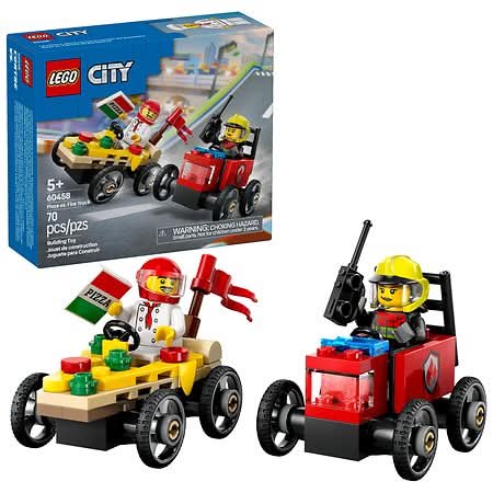 LEGO Pizza Fire Truck Car Building Toy With Chef & Firefighter For Ages 5+ (70 ct)