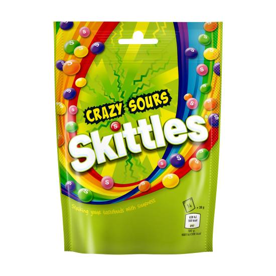 Skittles Fruit, Vegan Chewy Crazy Sours Sweets Pouch Bag (152g)