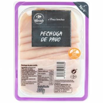 Pechuga de Pavo en finas lonchas Carrefour El Mercado sin gluten 200 g