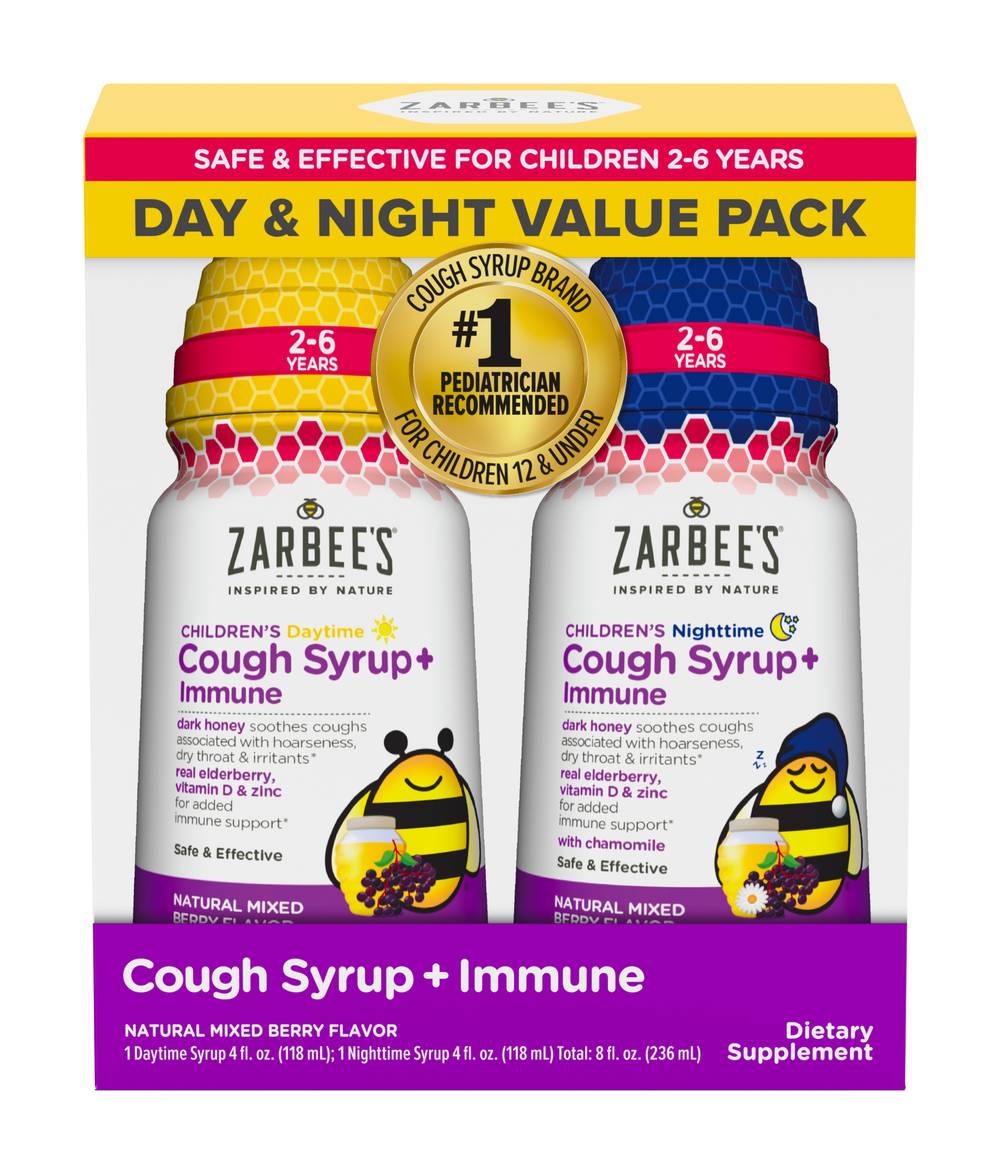 Zarbee's Children's Day & Night Cough Syrup+ Immune, Mixed Berry (8 fl oz, 2 ct)