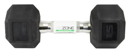 GoZone Rubber Coated Hex Dumbbell, 15 lbs, Black-Chrome