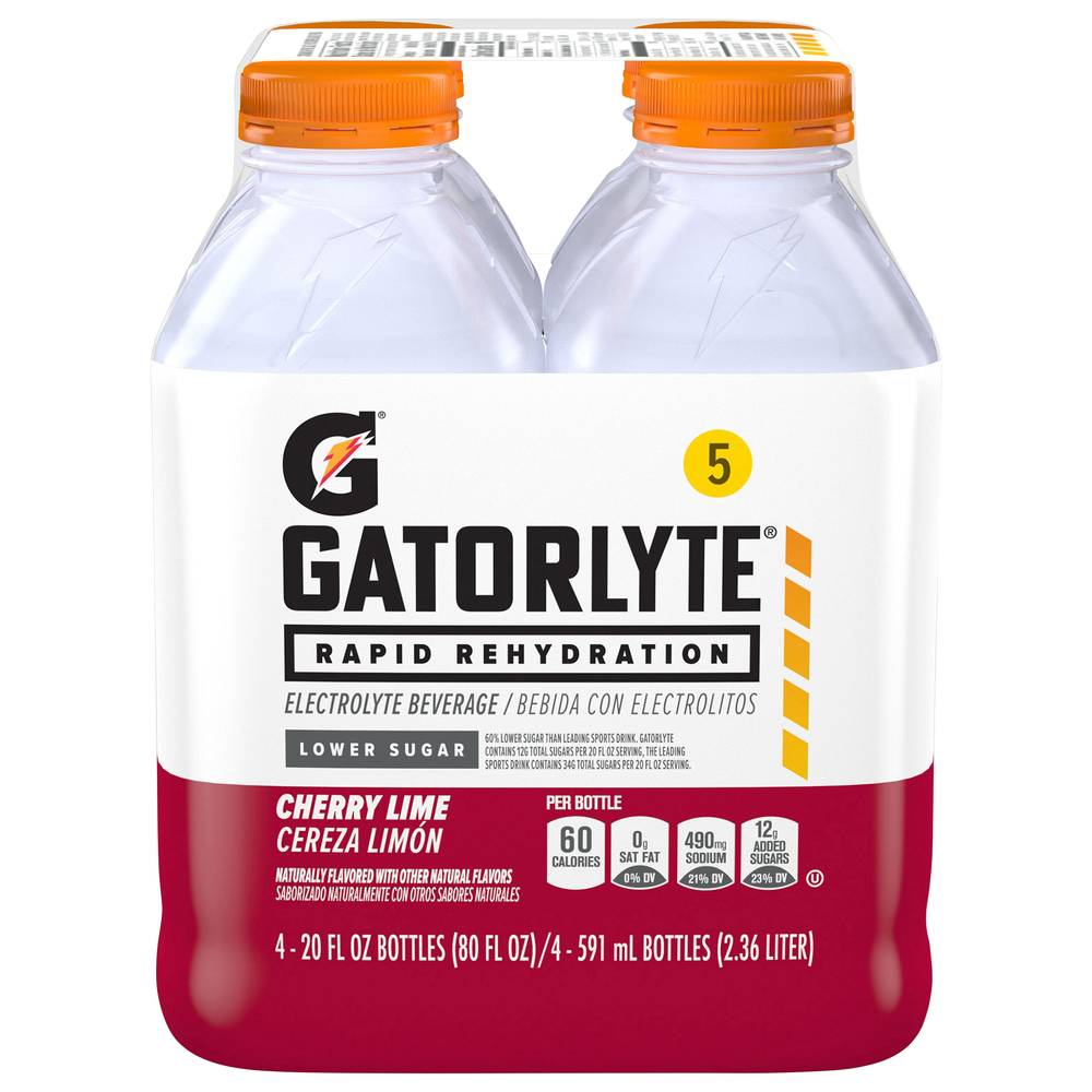 Gatorade Gatorlyte Rapid Rehydration Electrolyte Beverage, Cherry Lime (4 x 20 fl oz)