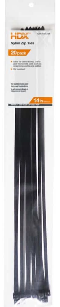 Hdx 14 In. Uv Resist Zip Ties, Black (20-Pack)