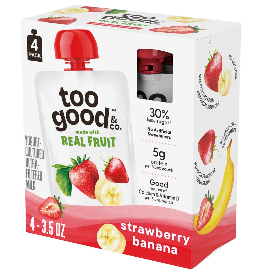 Too Good & Co. Yogurt-Cultured Ultra Filtered Milk, Strawberry-Banana (4 x 3.5 oz)