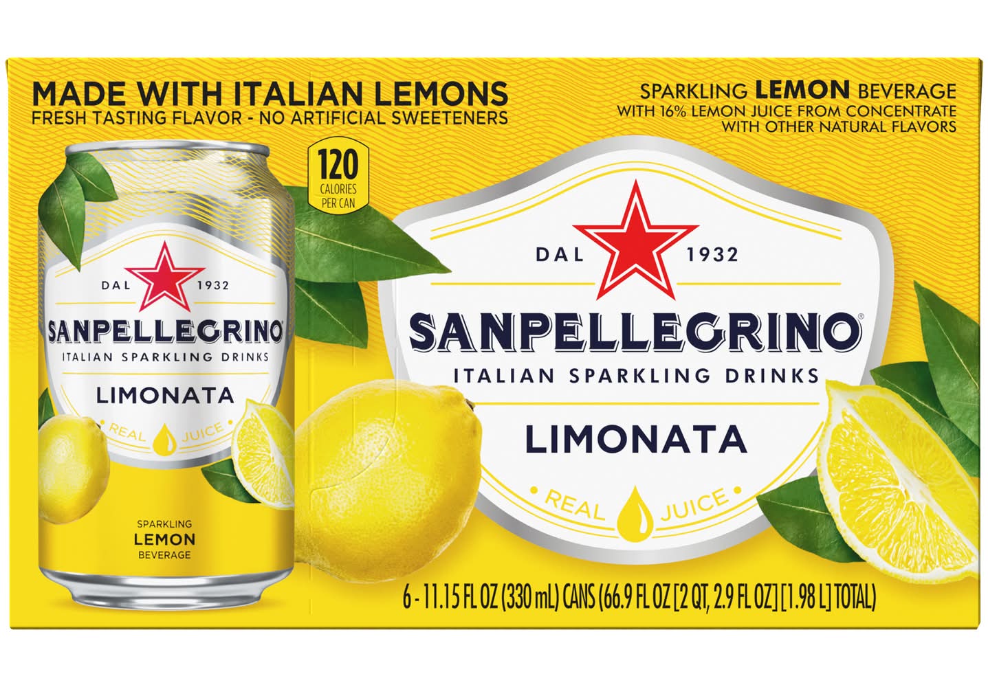 San Pellegrino Italian Sparkling Drink, Limonata (6 x 11.15 oz)