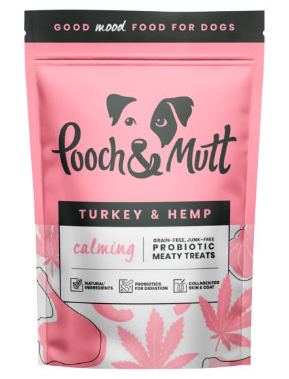 Pooch & Mutt Turkey-Hemp, Probiotic Meaty Treats For Calming Dogs (120g)