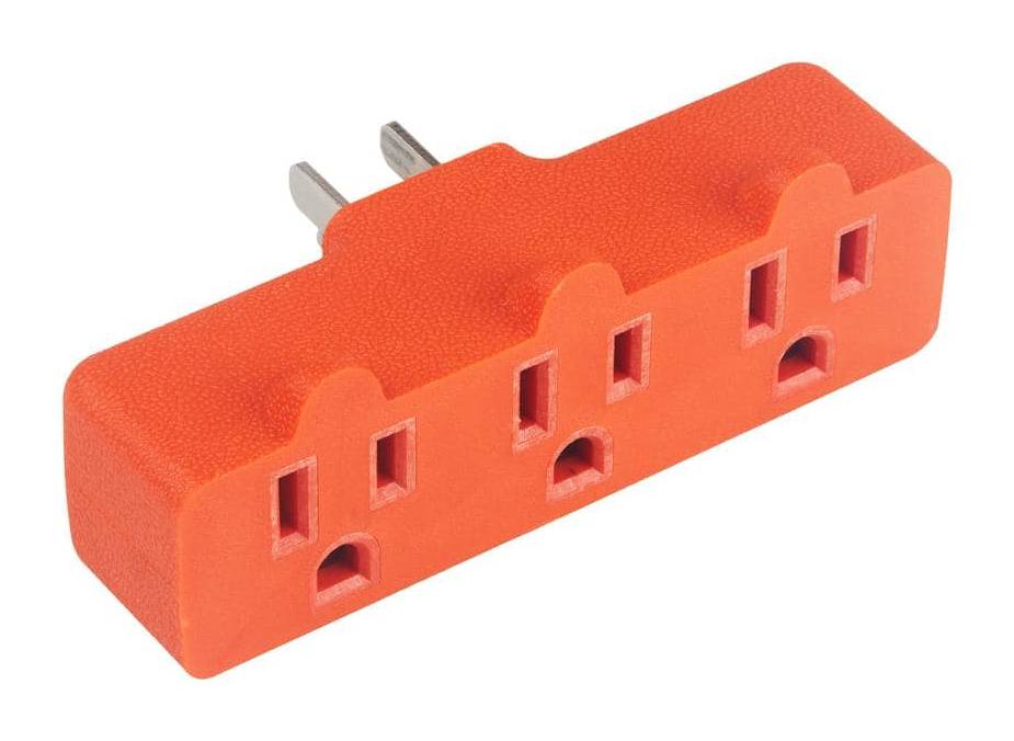 Commercial Electric Heavy Duty Grounded Triple Tap Adapter, Orange