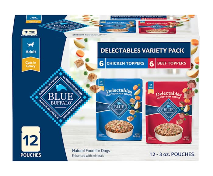 Blue Buffalo Delectables, Chicken & Beef, Natural Wet Dog Food Variety Pack, 3 oz., Count of 12