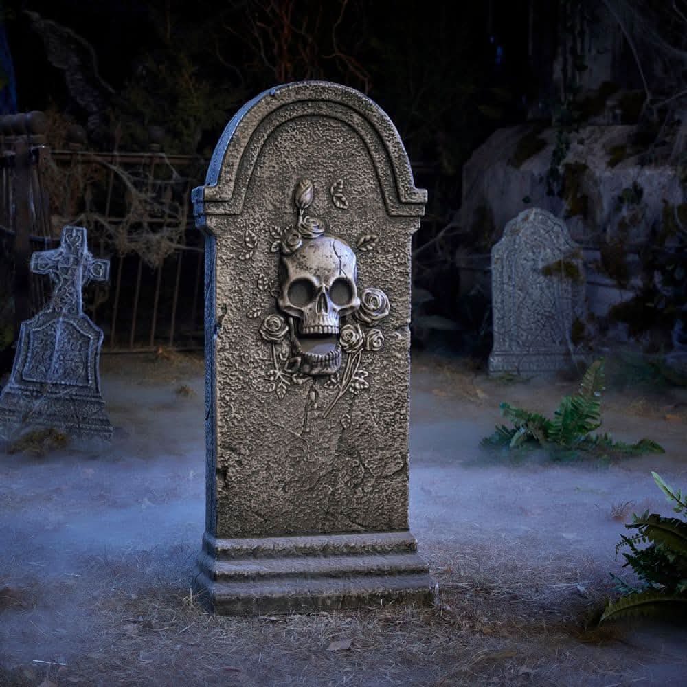 Home Accents Holiday 36 In Halloween Classics Skull And Roses Tombstone