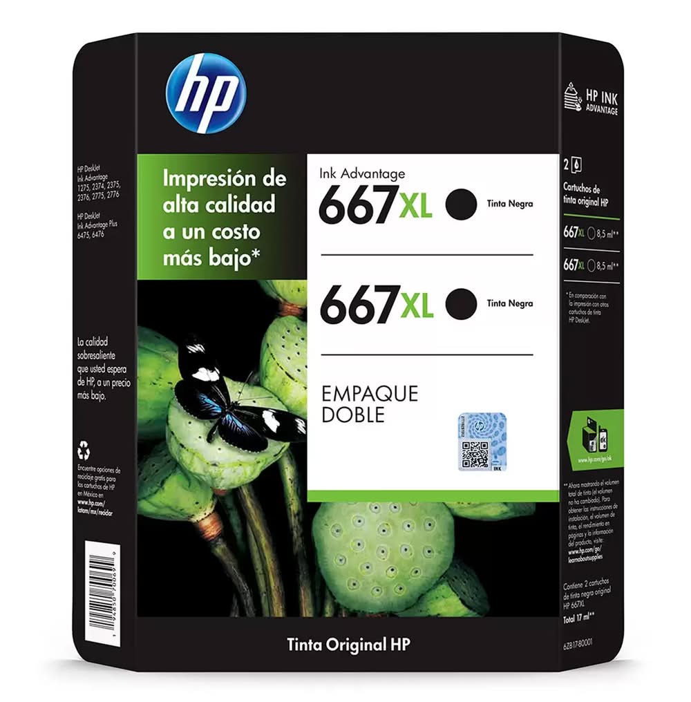 HP · Cartucho 667xl, XL, negro (2 un)