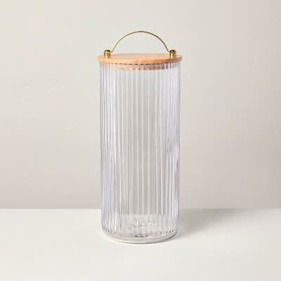 Hearth & Hand Fluted Glass Storage Canister With Wood Lid 80 oz