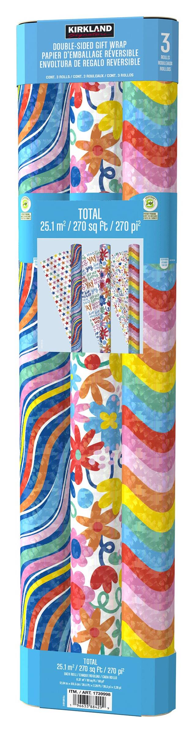 Kirkland Signature - Rouleaux De Papier D’Emballage De Noël - Paquet De 3 / Kirkland Signature - Christmas Wrapping Paper - Pack Of 3