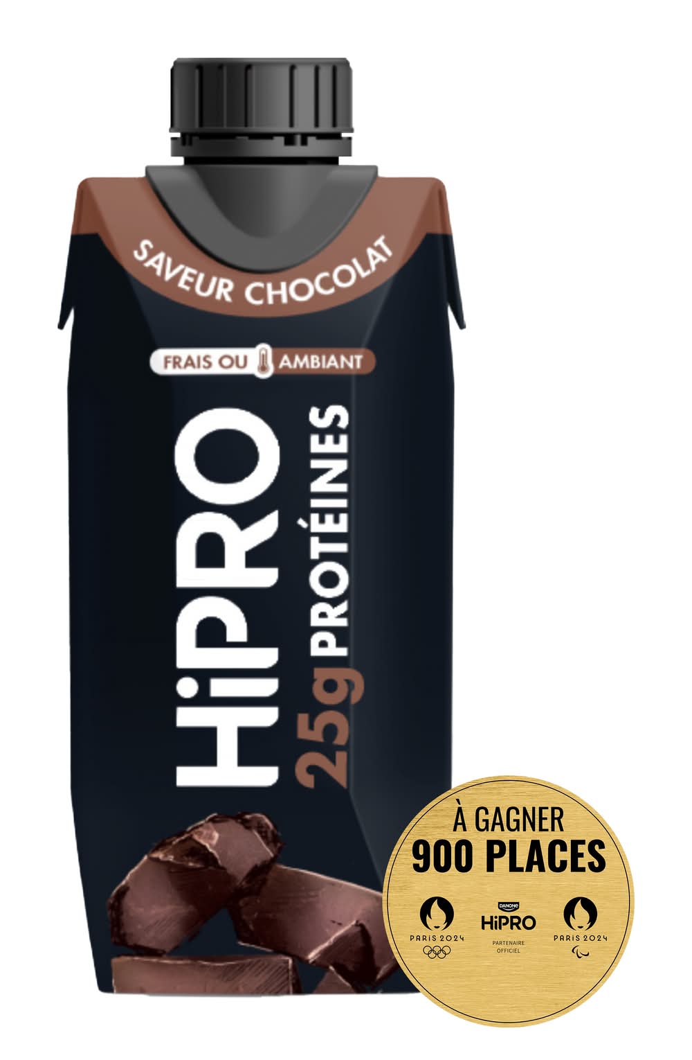 Hipro - Yaourt à boire protéiné 0% m.g., chocolat (330ml)