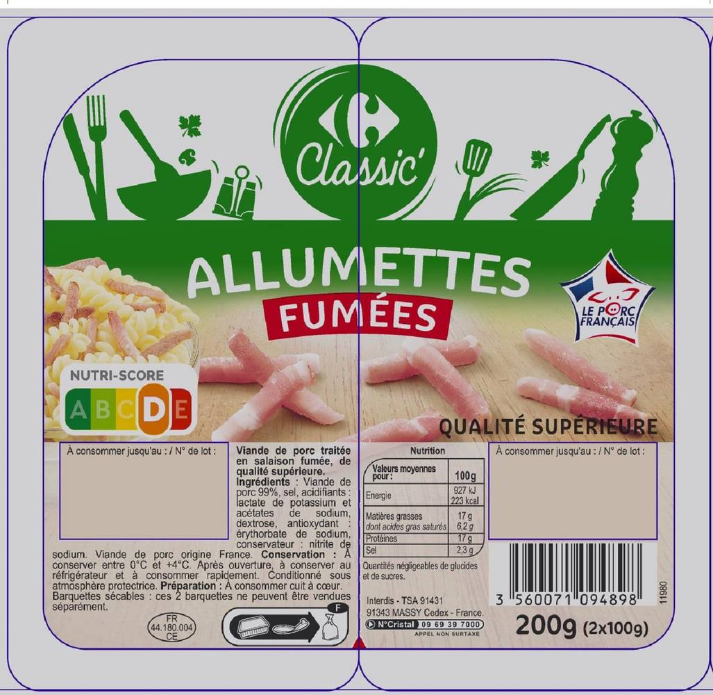 Carrefour Classic' - Allumettes fumées qualité supérieure