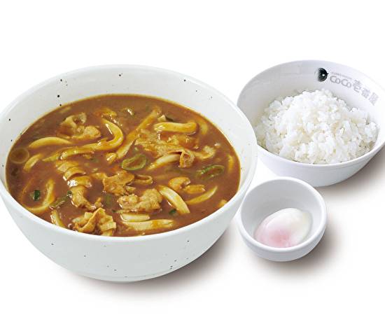 �半タマカレーうどん+ライス Curry udon + Rice + Soft boiled egg