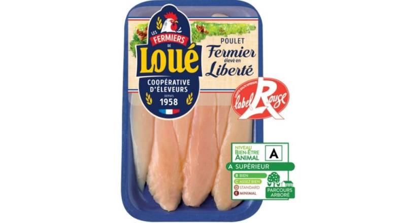 Loué Aiguillette de poulet fermier Label Rouge blanc La barquette de 6 = 180 g