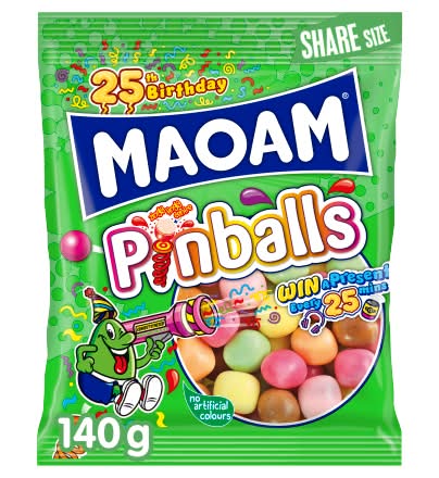 MAOAM Fruit & Cola, Pinballs Chewy Sweets Sharing Bag (140g)
