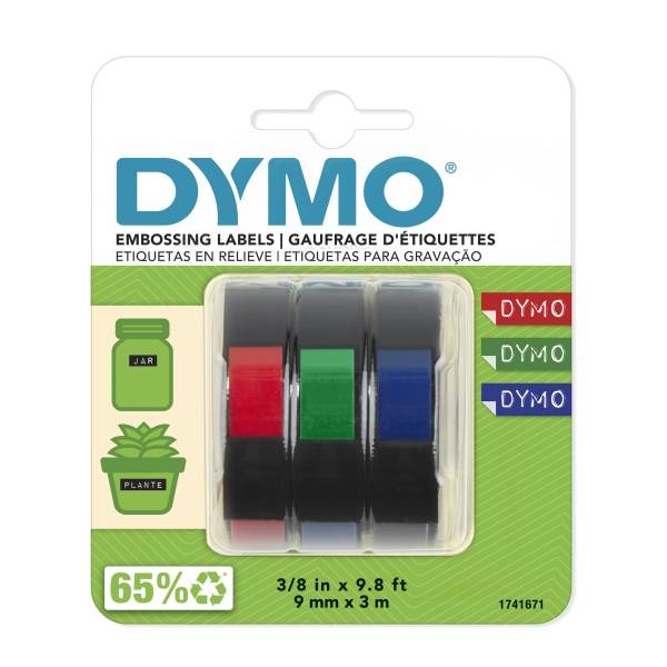 DYMO Embossing Labels 3/8-inch X 9.8-foot Roll Assorted Colors (3 x 0.53 oz)