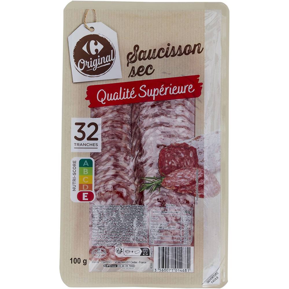 Carrefour - Saucisson sec pur porc (100g)