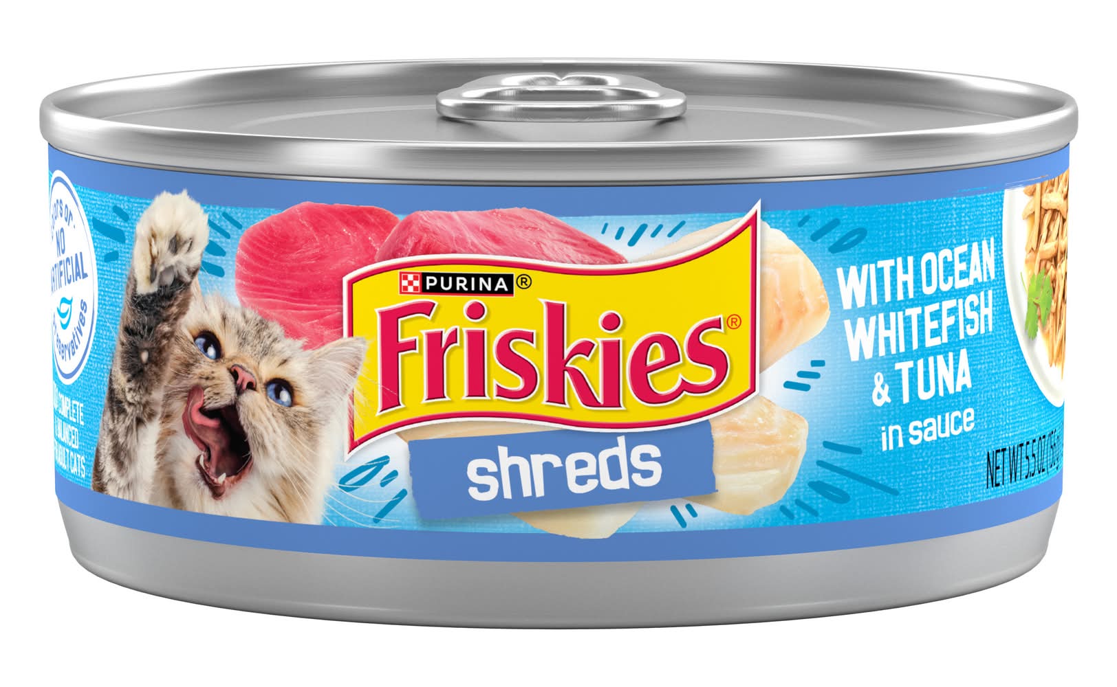 Purina Friskies Shreds in Sauce Wet Cat Food, Ocean Whitefish & Tuna (5.5 oz)