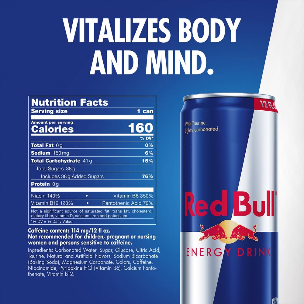 Red Bull Energy Drink 12 Fl. Oz. Can 114mg Caffeine Taurine & B Vitamins