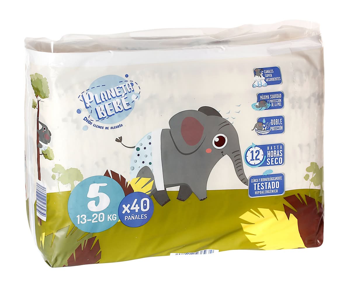 Pañales 13-20 Kgs Talla 5 Planeta Bebé De Dia Bolsa 40 Unidades