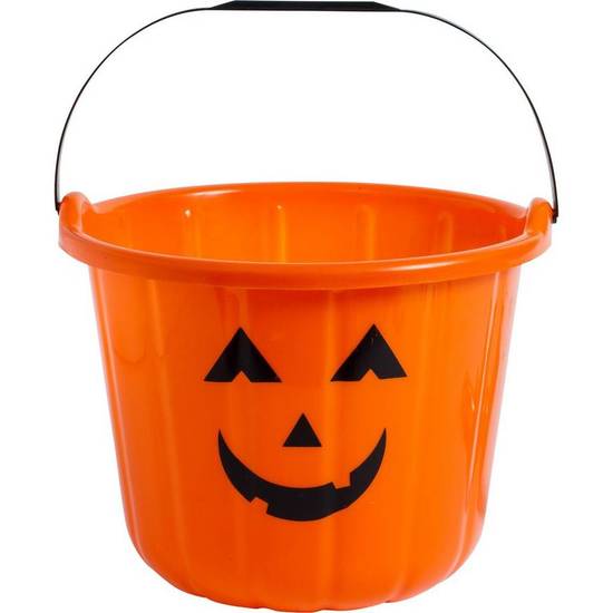 Orange Jack-o'-Lantern Plastic Treat Bucket, 8in x 7in