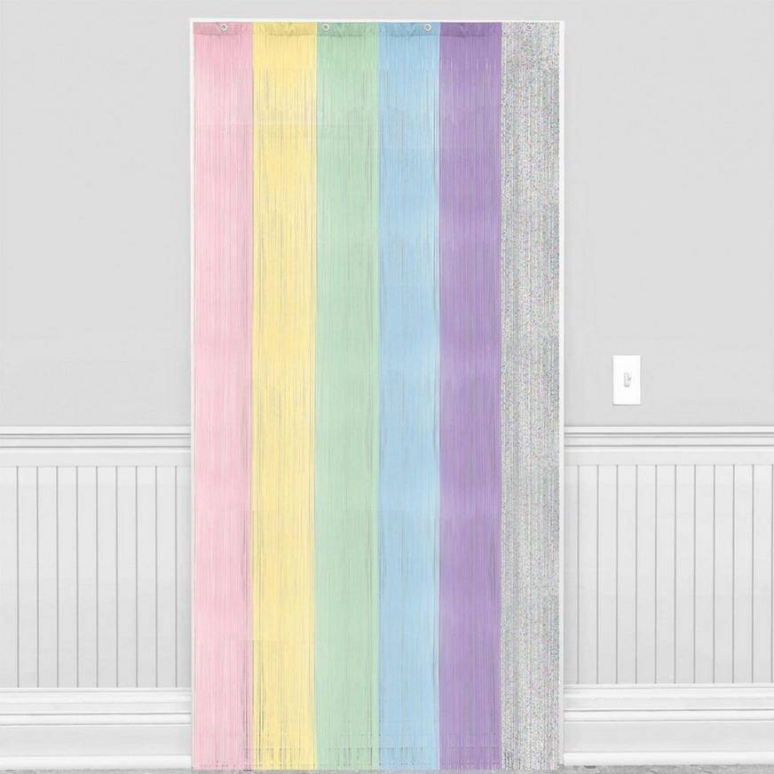 Multicolor Pastel Foil Fringe Doorway Curtain, 3ft x 8ft