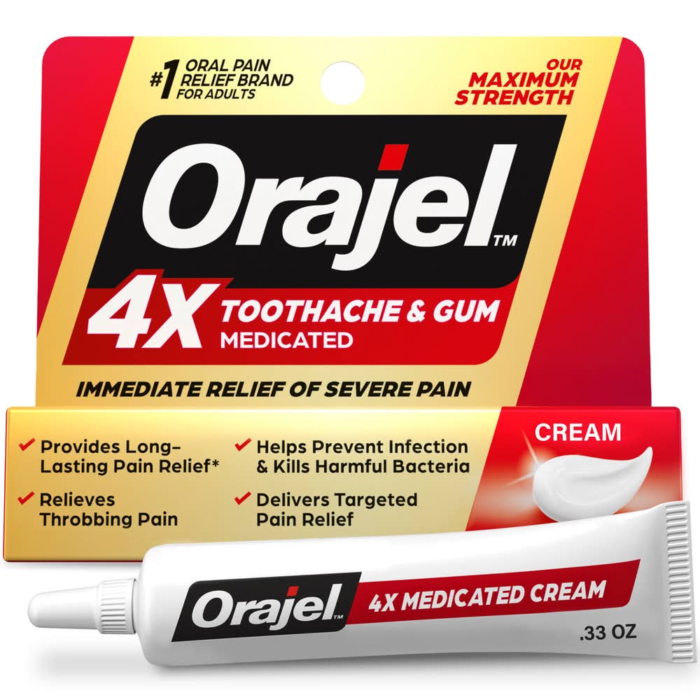 Orajel Toothache & Gum Instant Pain Relief 4x Medicated Cream (0.33 oz)