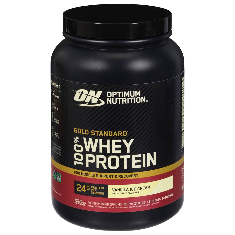 Optimum Nutrition Gold Standard 100% Whey Protein Powder, Vanilla Ice Cream (1.55 lbs)