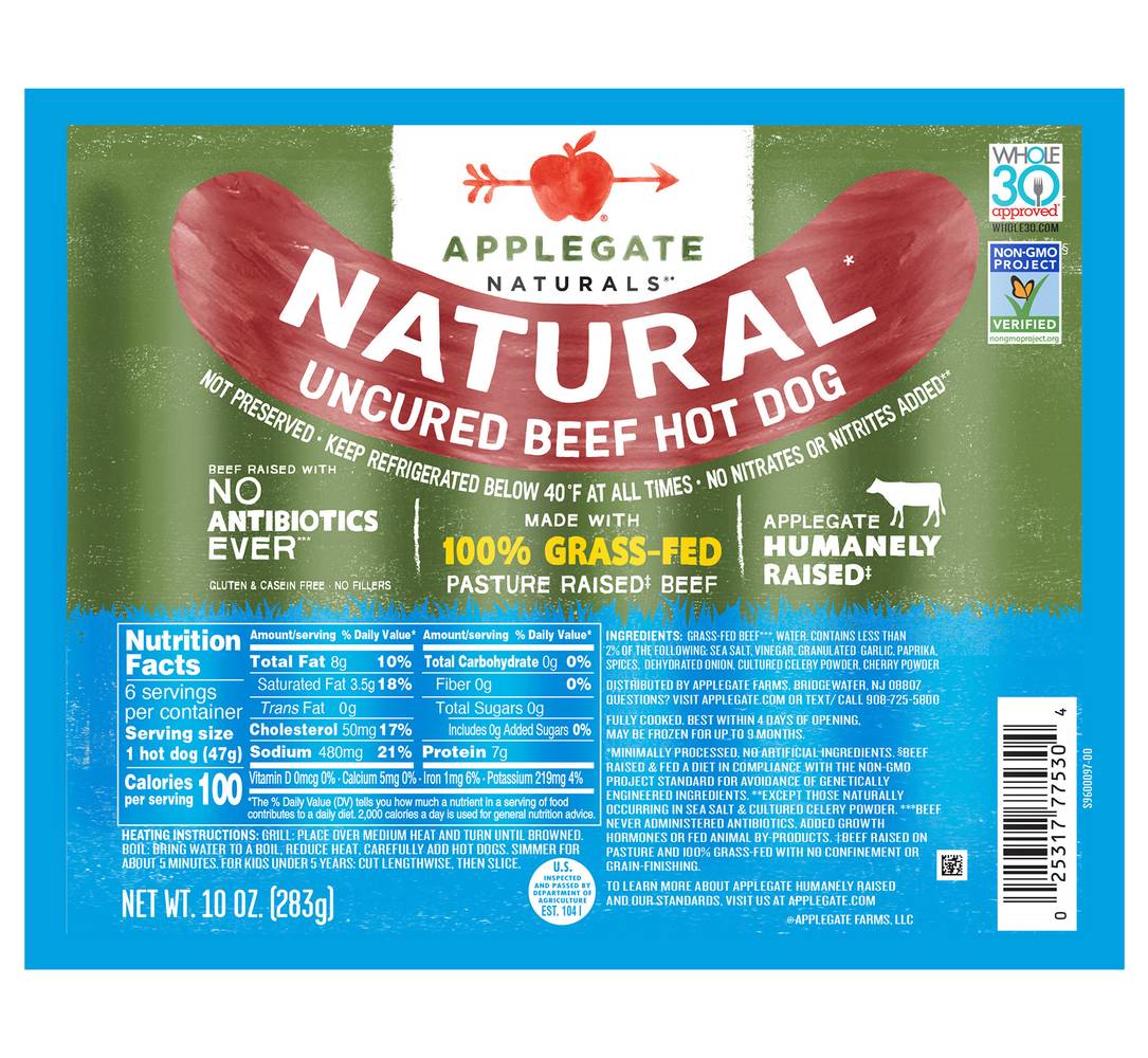 Applegate Natural Uncured Beef Hot Dog (10 oz)