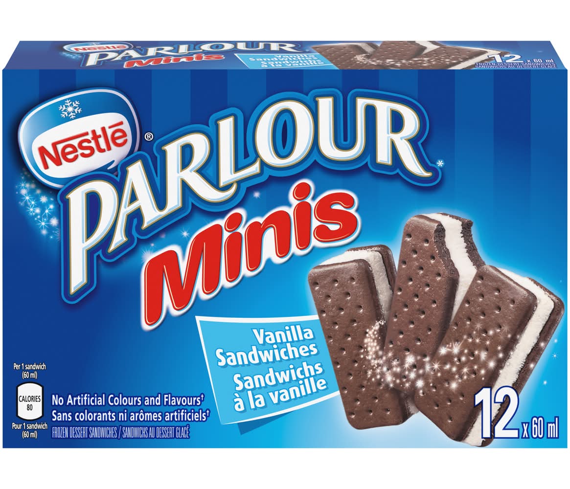 Parlour Minis Frozen Dessert Sandwiches, Vanilla (12 x 60 ml)