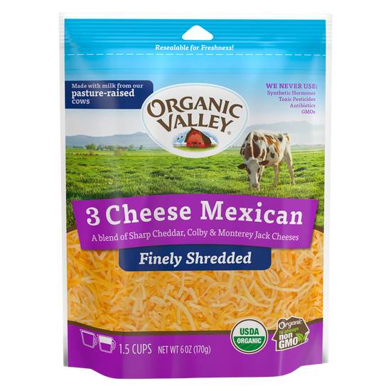 Organic Valley Mexican Blend Cheddar, Colby, Jack Finely Shredded Cheese 6oz