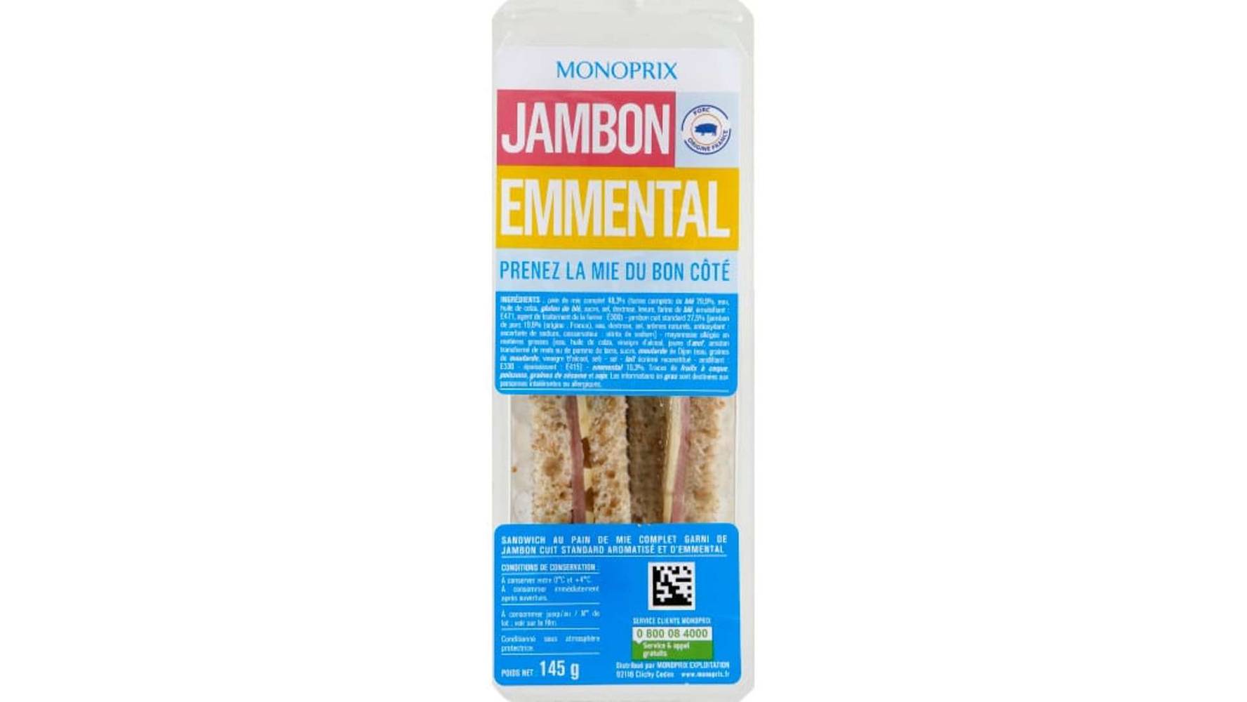 Monoprix Sandwich jambon emmental La barquette de 145 g