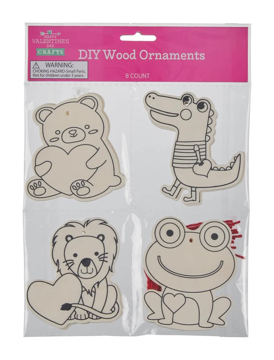 Happy Valentine?S Day Diy Wood Ornaments 8 Ct Assorted