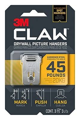 3M CLAW Jumbo Picture Hanger, 45 lb, Silver, 3/Pack (3PH45M-3ES)