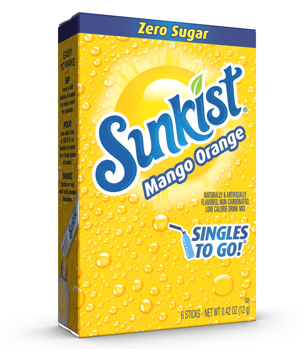 Sunkist Zero Sugar Soda Drink Sticks Mix, Mango Orange (0.42 oz, 6 ct)