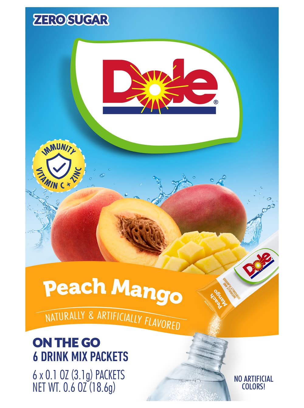 Dole Zero Sugar Powdered Drink Mix, Peach-Mango (6 x 0.1 oz)
