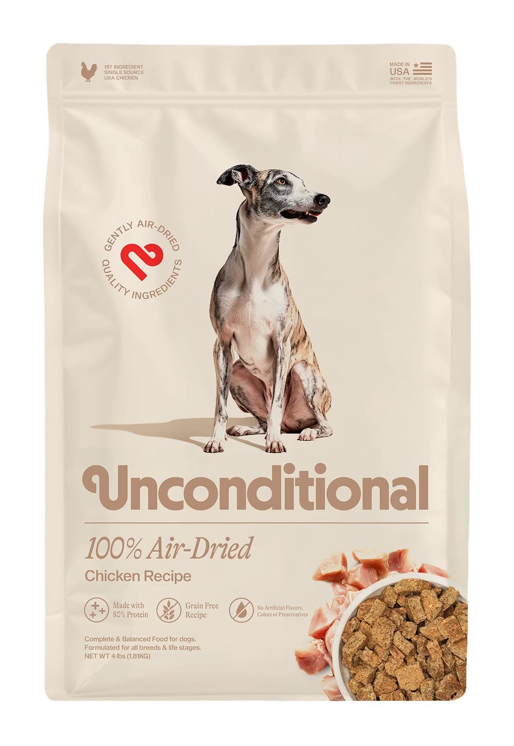 Unconditional Air Dried Adult Dry Dog Food - Chicken (Flavor: Chicken, Size: 4 Lb)
