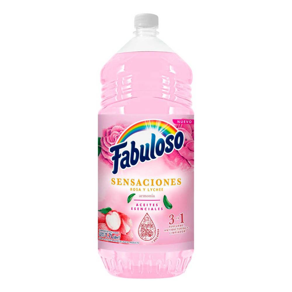 Fabuloso · Sensaciones limpiador multiusos armonía con aceites esenciales, rosa-lychee (1,7 L)