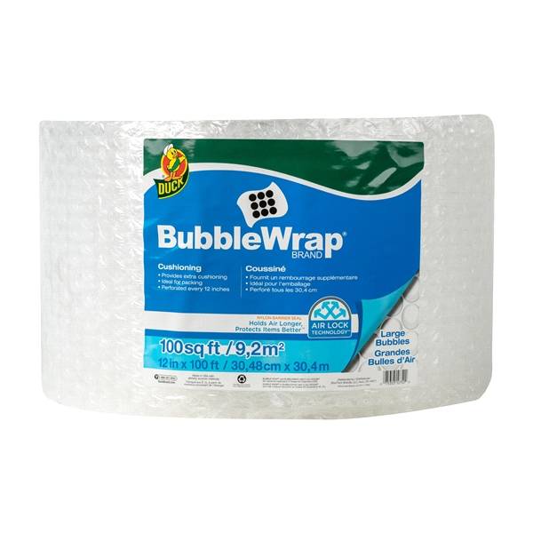 Duck® Brand Large Bubble Wrap® Cushioning - Clear, 12 in. x 100 ft.