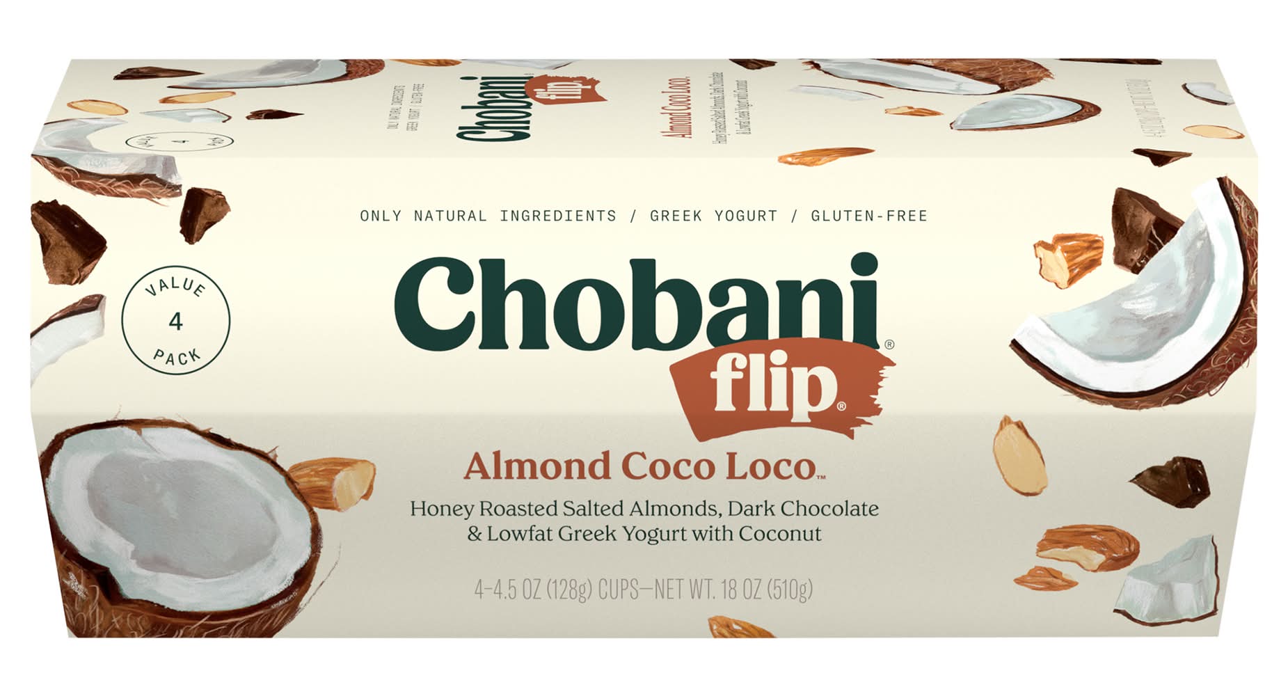 Chobani Flip Trick or Treat Greek Yogurt, Almond Coco Loco (4 x 4.5 oz)